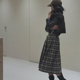【顺丰包邮】42514 洛诗琳秋冬百搭氛围感复古格纹百褶半身裙686