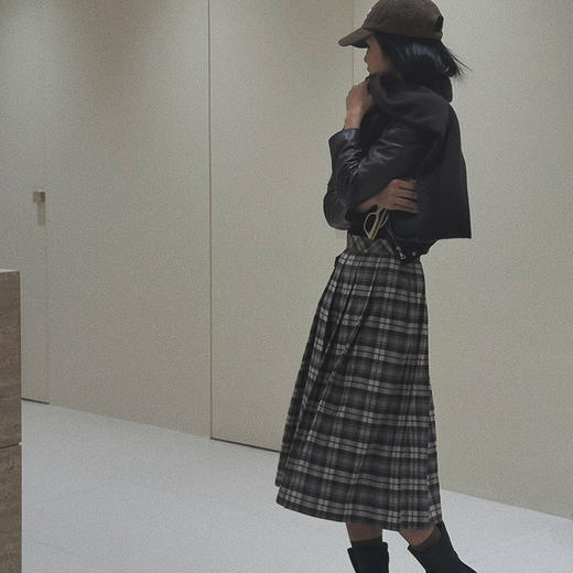 【顺丰包邮】42514 洛诗琳秋冬百搭氛围感复古格纹百褶半身裙686 商品图0