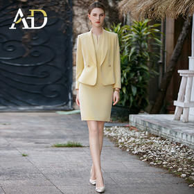 AD黄色通勤外套连衣裙两件套春装女2024新款套装时尚主持人正装