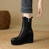 【预售5天】秋冬皮靴增高鞋圆头坡跟靴子高跟短靴女厚底性感牛皮真皮女靴NWS1&N9648 商品缩略图3