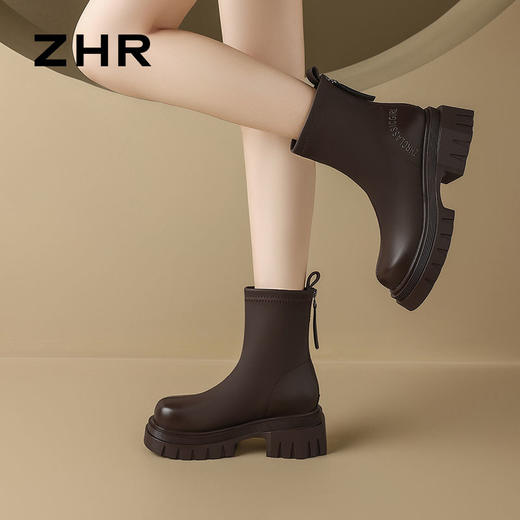 ZHR加绒女鞋复古2024秋冬新款厚底靴女通勤切尔西短靴 商品图9
