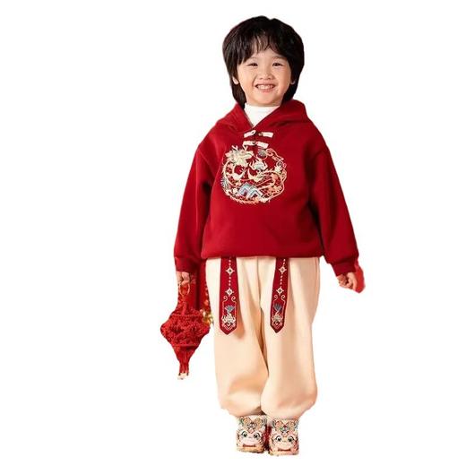 【儿童拜年服套装】男女童秋冬汉服新年服 宝宝唐装 过年红色卫衣两件套 商品图4
