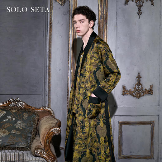 Solo seta22姆米男士真丝印花睡袍桑蚕丝浴袍丝绸家居服轻奢秋冬 商品图0