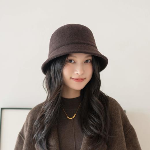 疯帽子 纯色百搭羊毛渔夫帽子女 秋冬气质短檐帽 商品图4