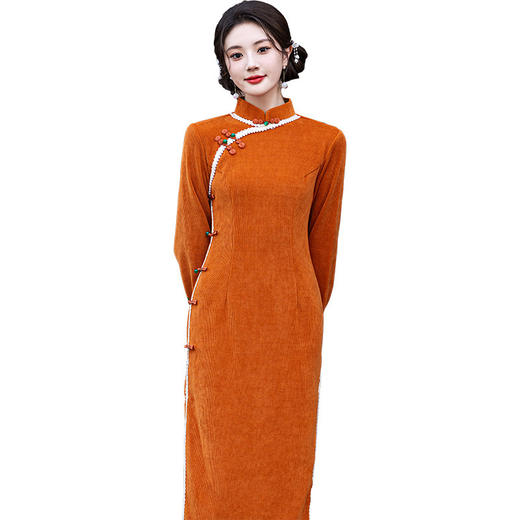 YG-2341长袖雪尼尔旗袍2024秋冬新款新中式复古国风少女拜年服修身长款 商品图4