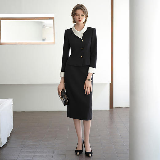AD韩系高级感穿搭套装女秋季时尚两件套御姐范黑色醋酸长袖外套 商品图1