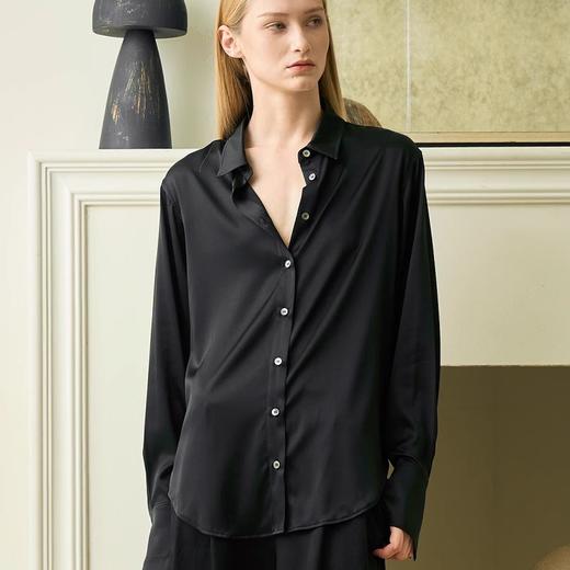 Solo seta桑蚕丝家居服女丝绸纯色睡衣缎面通勤宽松衬衫2025秋冬 商品图2