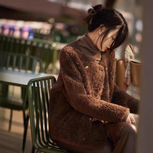 丁摩 全羊毛皮毛一体羊羔毛皮草外套女小个子羊剪绒大衣MH6603 商品图2