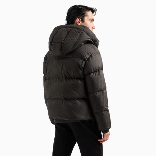 EMPORIO ARMANI 阿玛尼 男士通体 LOGO 提花尼龙连帽拉链羽绒服 灰色 6D1BC3 1NNXZ 05A6 商品图2