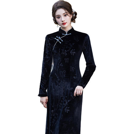 YG-2480黑色旗袍新款2024改良年轻款高端气质长袖新中式日常高贵女秋款 商品图4