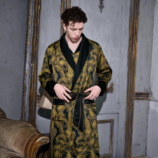 Solo seta22姆米男士真丝印花睡袍桑蚕丝浴袍丝绸家居服轻奢秋冬 商品图3