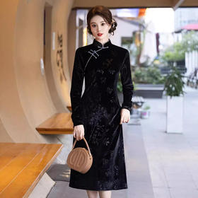 YG-2480黑色旗袍新款2024改良年轻款高端气质长袖新中式日常高贵女秋款