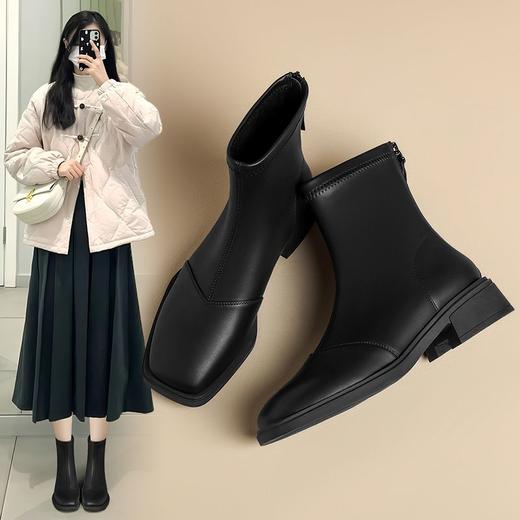 ZHR则则时尚百搭小短靴加绒后拉链瘦瘦靴洋气女靴马丁靴保暖靴子 商品图0