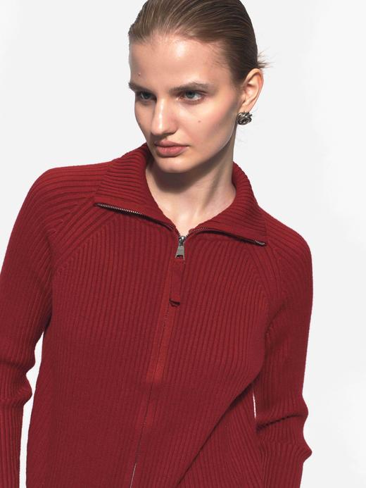 红色拉链立领毛衣开衫 商品图1