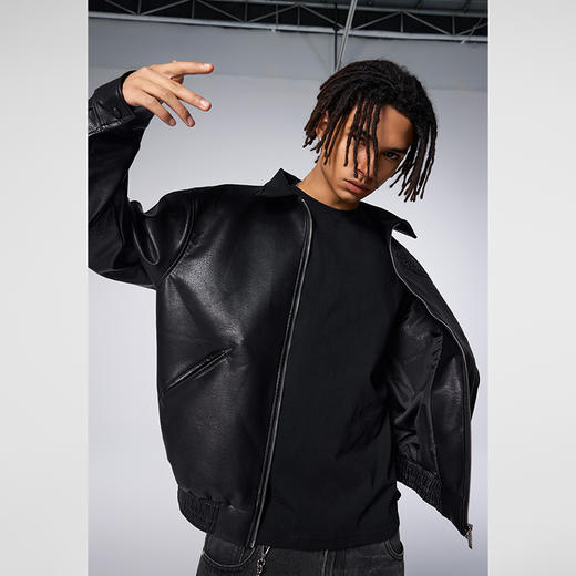 【Achock官方店】个性字母钢印夹克外套男女新款潮牌美式工装皮衣 商品图2