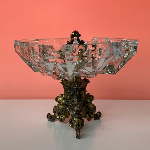 法国中古水晶高脚托盘/烟皿 商品图0