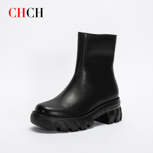 CHCH加绒短靴2024秋冬新品拉链粗跟时尚女靴短靴马丁靴CN2B7031 商品图5