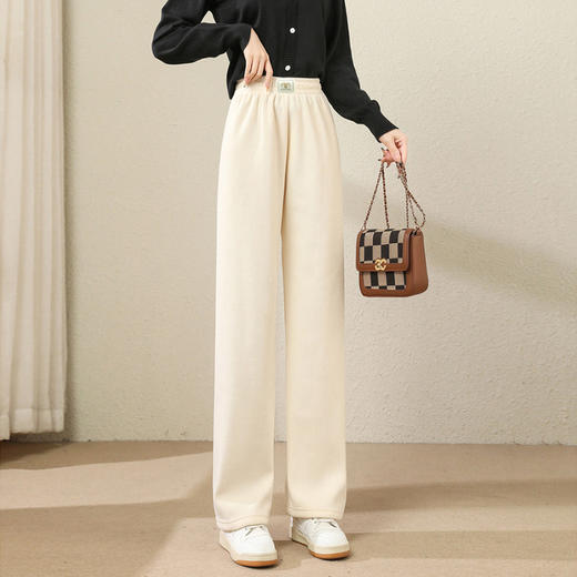 奢姿2024年冬季新款大码女装简约松紧长裤胖妹妹直筒拼接休闲裤9944569362 商品图3