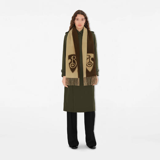 BURBERRY 巴宝莉 男女通用 B 字型盾牌图案 Brewed Protein™羊毛混纺围巾 驼色 8100031 B9719 商品图2