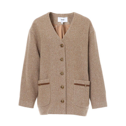 VIMAGE纬漫纪冬季新款100%绵羊毛时尚V领复古宽松直筒百搭外套V2203827 商品图6