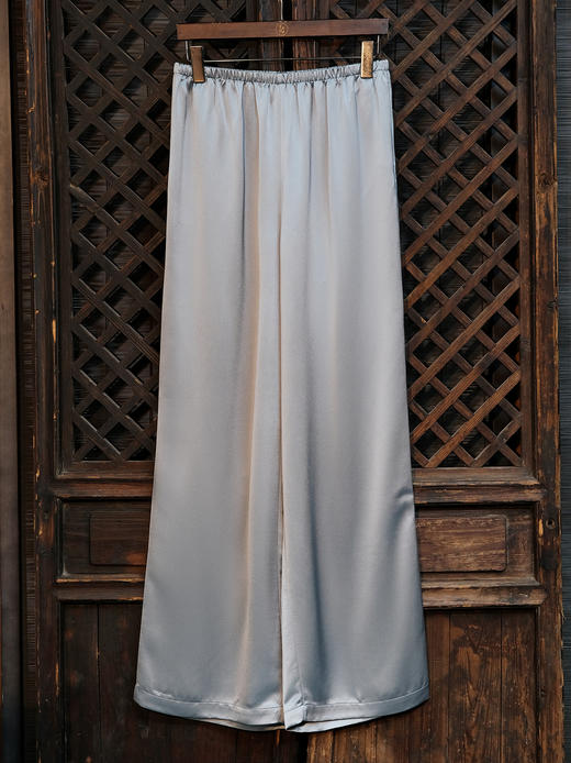 瑕疵|盛唐婧| 极简缎光松紧腰阔腿裤-蓝色 [特价品] 商品图0