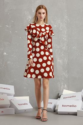 komello 荷叶边大波点连衣裙 14897