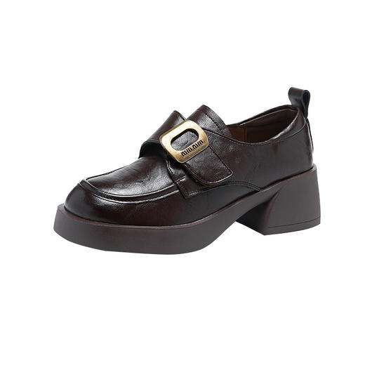 雀说 真皮乐福鞋女韩版厚底魔术贴小皮鞋女搭扣休闲小单鞋女 商品图4