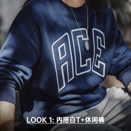 工装优选美式休闲字母刺绣卫衣学院风加厚加绒保暖圆领上衣男秋冬 商品图3