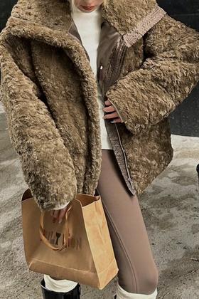 WHO KNOWS 复古泰迪绒毛羽绒外套 19814