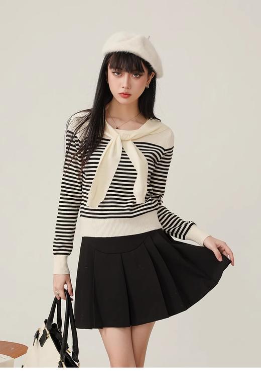 <曾小咸推荐>假两件披肩针织毛衣撞色条纹 商品图4