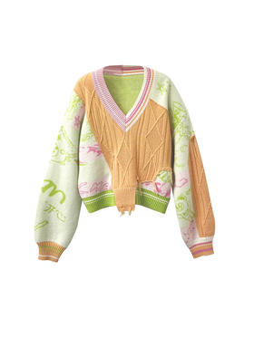 提花V领休闲羊绒衫