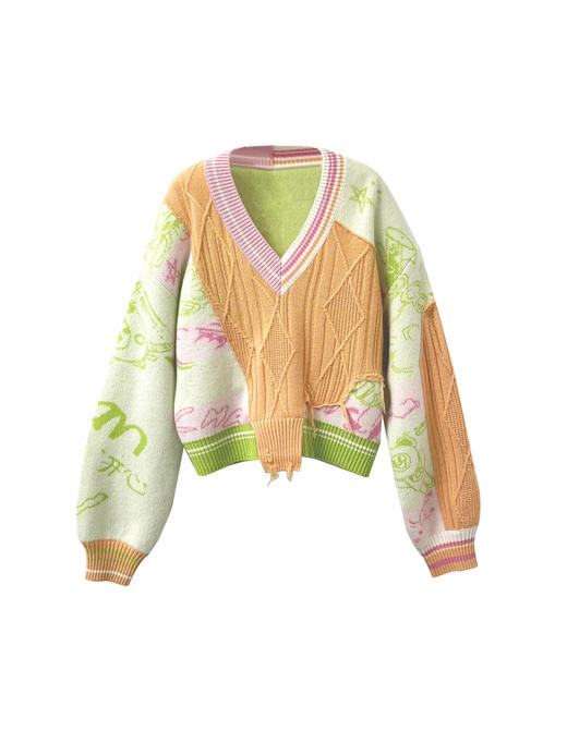 提花V领休闲羊绒衫 商品图0