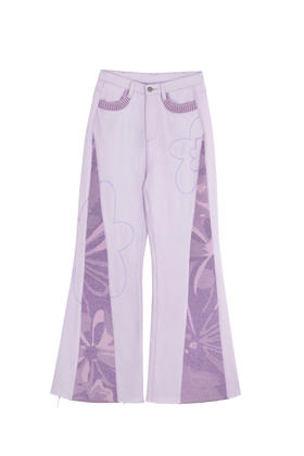 羊绒拼接微喇牛仔裤