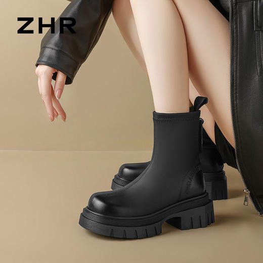ZHR加绒女鞋复古2024秋冬新款厚底靴女通勤切尔西短靴 商品图6