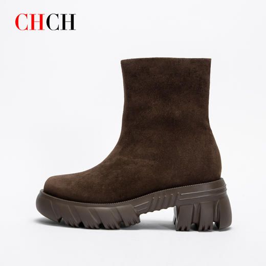 CHCH加绒短靴2024秋冬新品拉链粗跟时尚女靴短靴马丁靴CN2B7031 商品图4