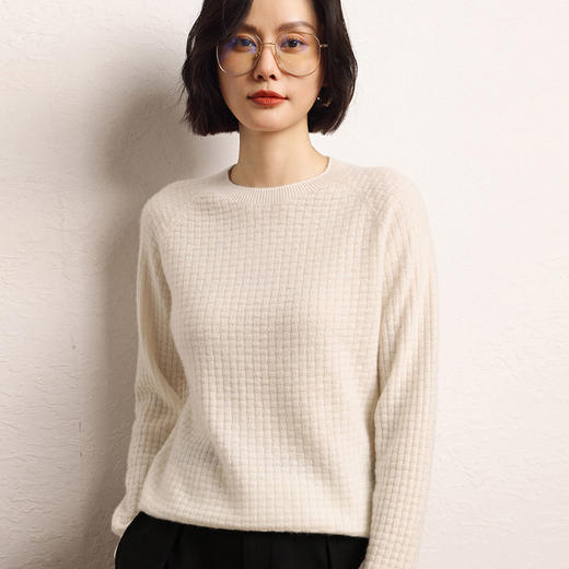 【高货QJ】全新升级【铂金会员321/天猫429/差价108】(04714) 洛诗琳软糯山羊绒2024秋冬新款圆领纯色华夫格羊毛针织衫 商品图1