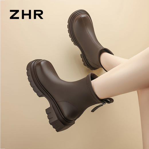ZHR加绒女鞋复古2024秋冬新款厚底靴女通勤切尔西短靴 商品图8