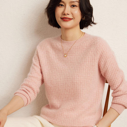 【高货QJ】全新升级【铂金会员321/天猫429/差价108】(04714) 洛诗琳软糯山羊绒2024秋冬新款圆领纯色华夫格羊毛针织衫 商品图0