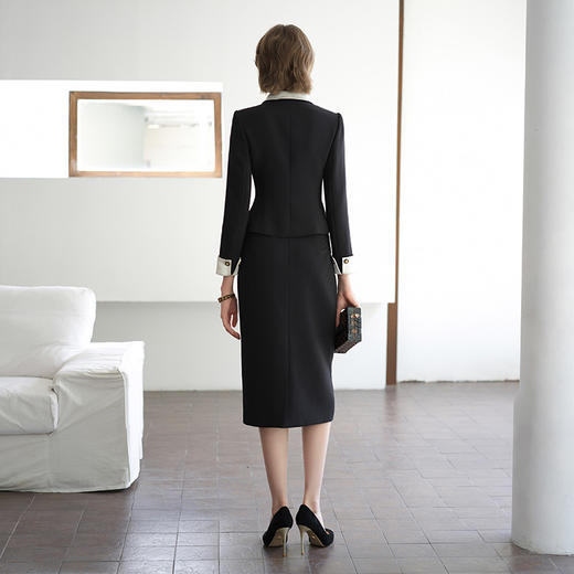 AD韩系高级感穿搭套装女秋季时尚两件套御姐范黑色醋酸长袖外套 商品图0