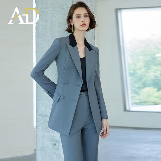 AD拼色西装外套轻奢职场女装2024秋冬新款羊毛西装套装灰色职业装 商品图1