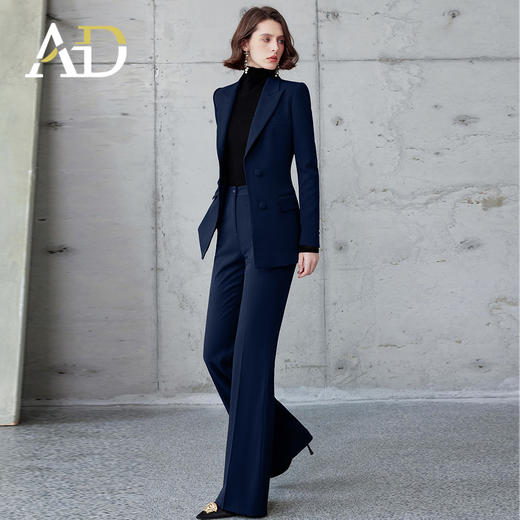 AD高级感阔腿裤冬季2024新款羊毛西装套装女律师工作服藏青色正装 商品图3