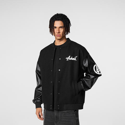 【Achock官方店】美式潮牌复古棒球服外套男新款拼接pu皮夹克衫女 商品图2