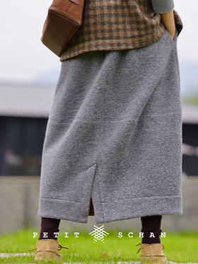 暮冬烤雪 羊羔毛冬款松紧腰茧型半裙