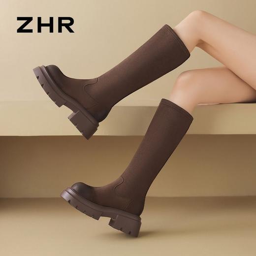 ZHR则则简约纯色弹力瘦瘦靴女靴2024秋冬新款时尚复古百搭骑士靴 商品图7