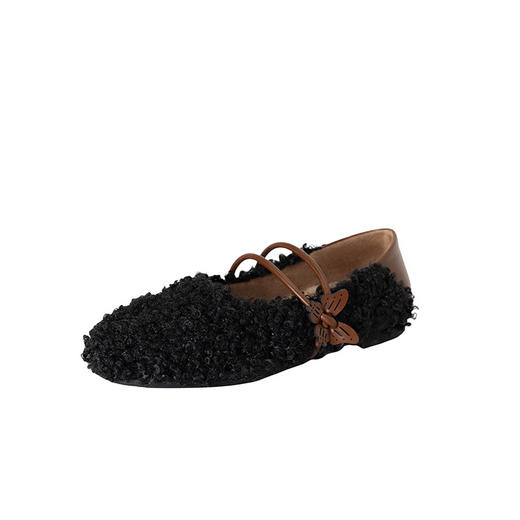 K1231R秋冬季保暖毛毛鞋女外穿加绒单鞋女浅口平底鞋软底舒适玛丽珍鞋 商品图4