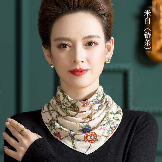 羊毛三角巾暗扣围巾，印花针织百搭套头脖套护颈围脖WY-1152 商品图5