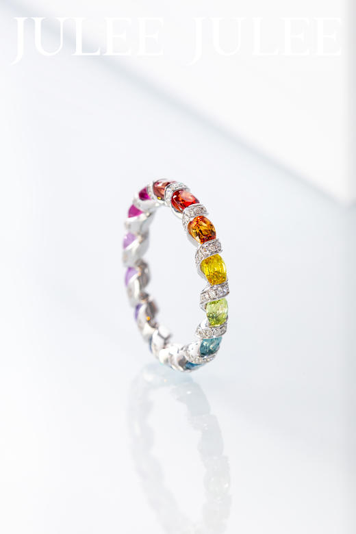 JULEE JULEE茱俪珠宝  18K白金彩虹蓝宝石戒指 商品图2