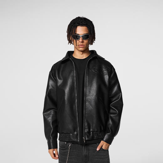 【Achock官方店】个性字母钢印夹克外套男女新款潮牌美式工装皮衣 商品图1