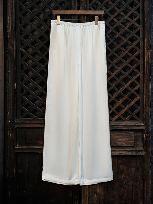 瑕疵|盛唐婧| 极简缎光松紧腰阔腿裤-白色 [特价品] 商品图2