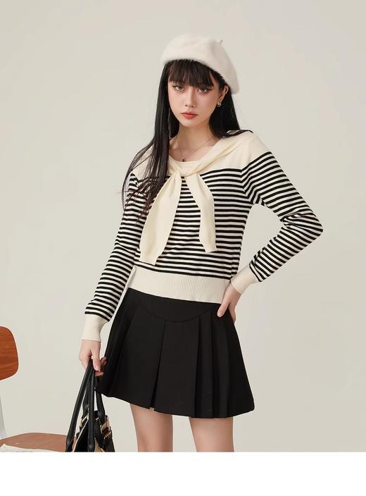 <曾小咸推荐>假两件披肩针织毛衣撞色条纹 商品图1